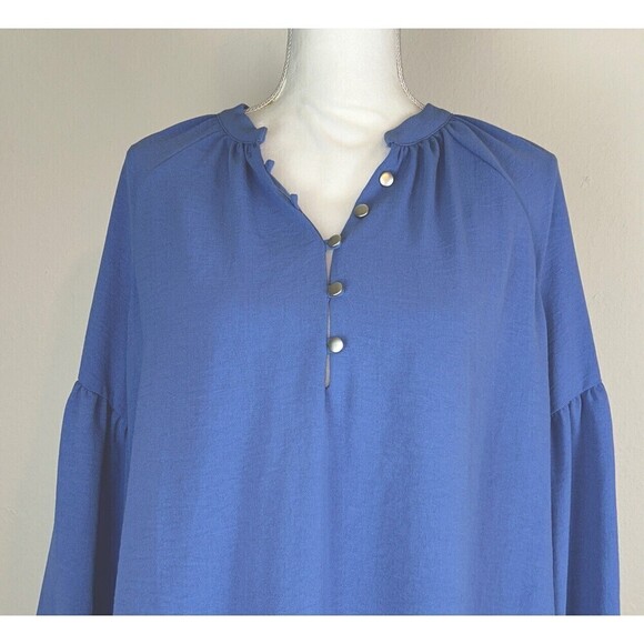 NY Collection Balloon Sleeve Peasant Blue Blouse Plus Size 2X (18/20) - Picture 14 of 15